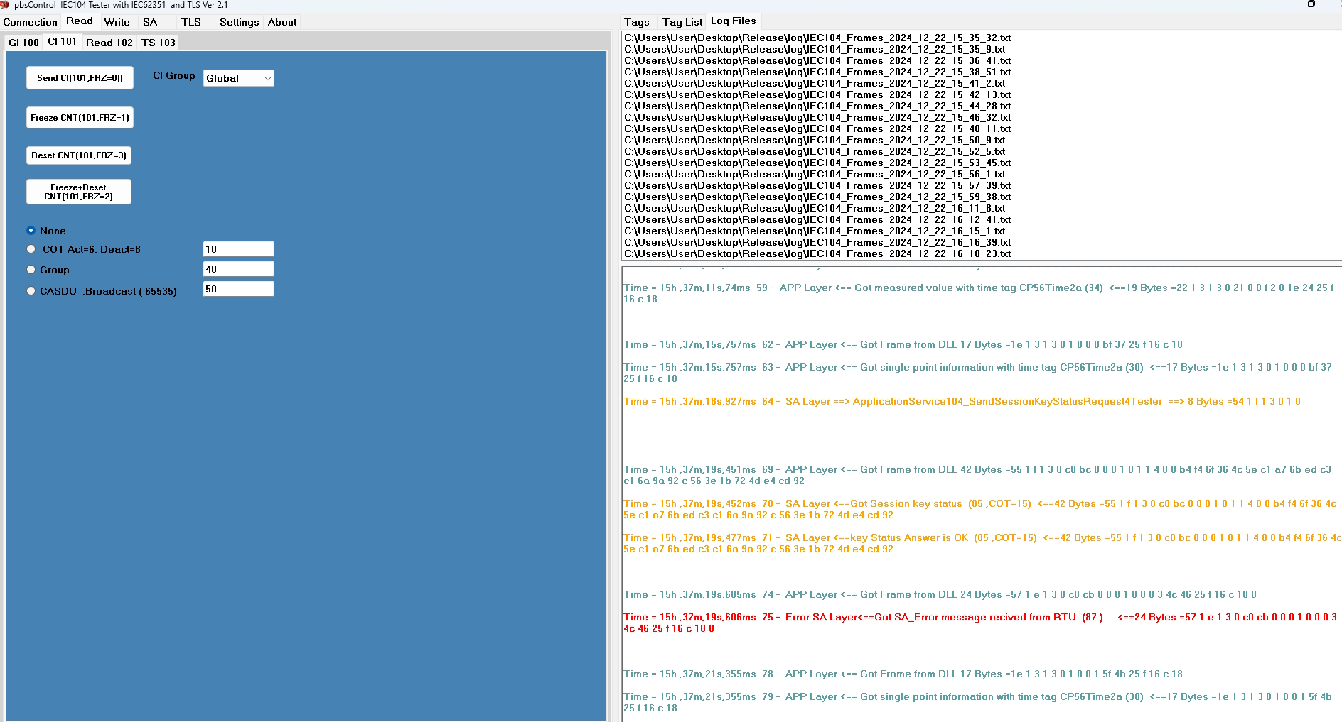 IEC104 Tester with IEC62351