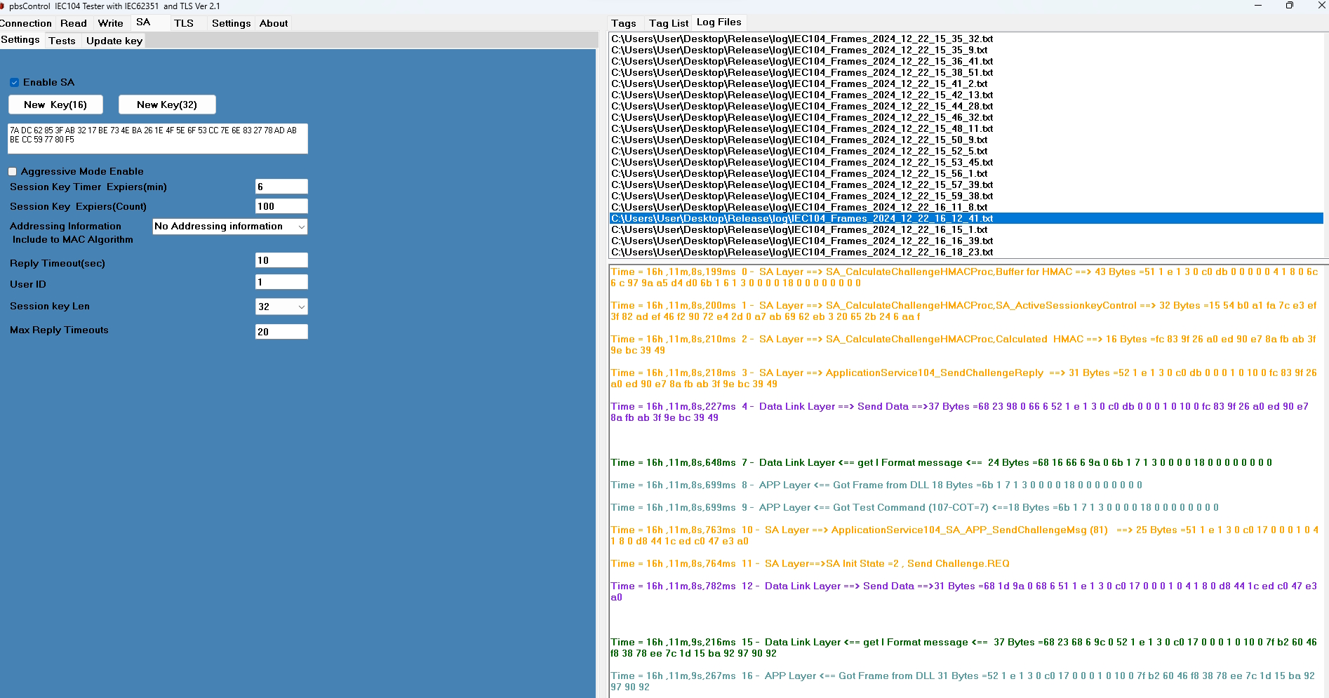 IEC104 Tester Interface