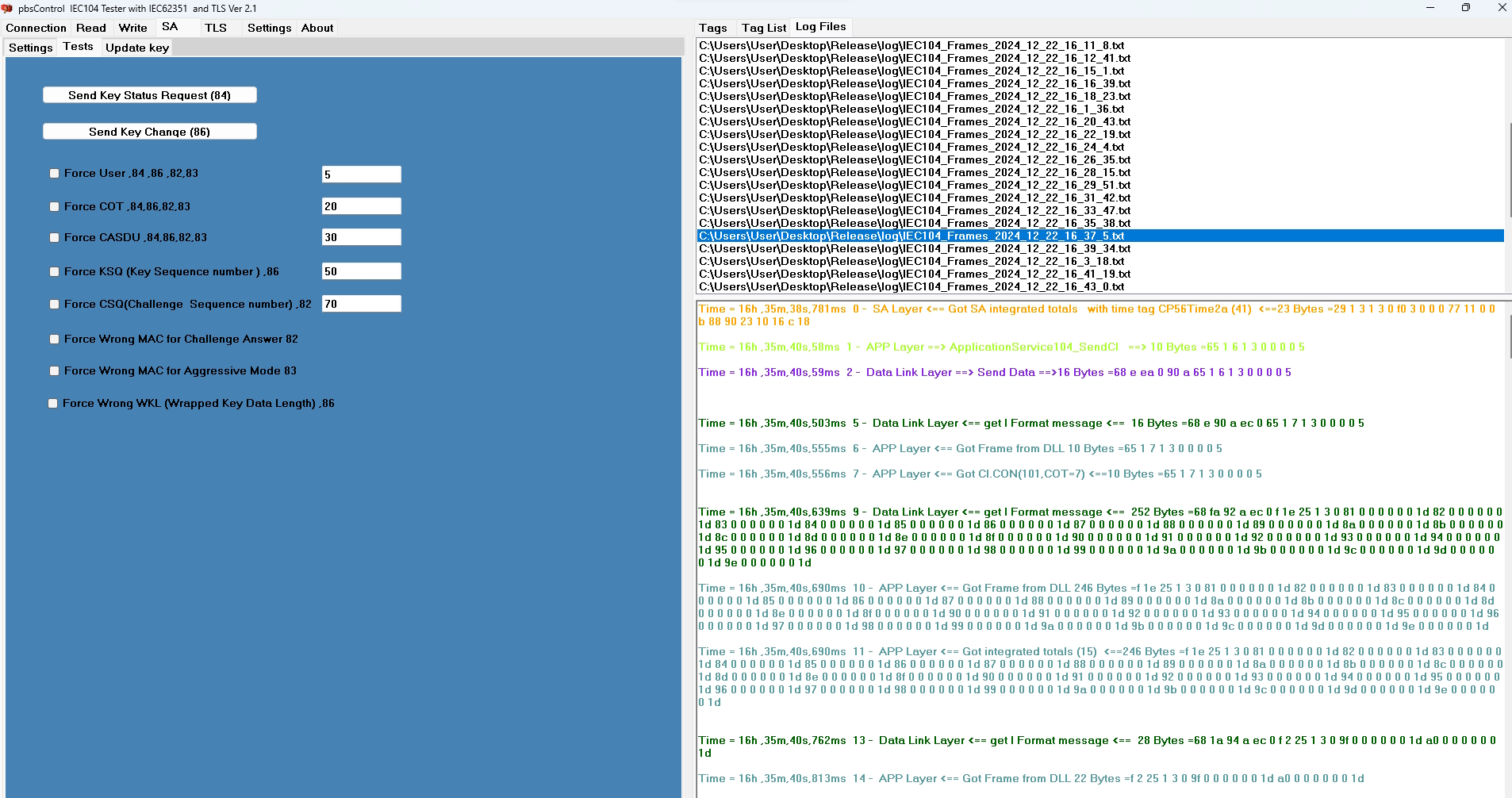 IEC104 Tester Frame View